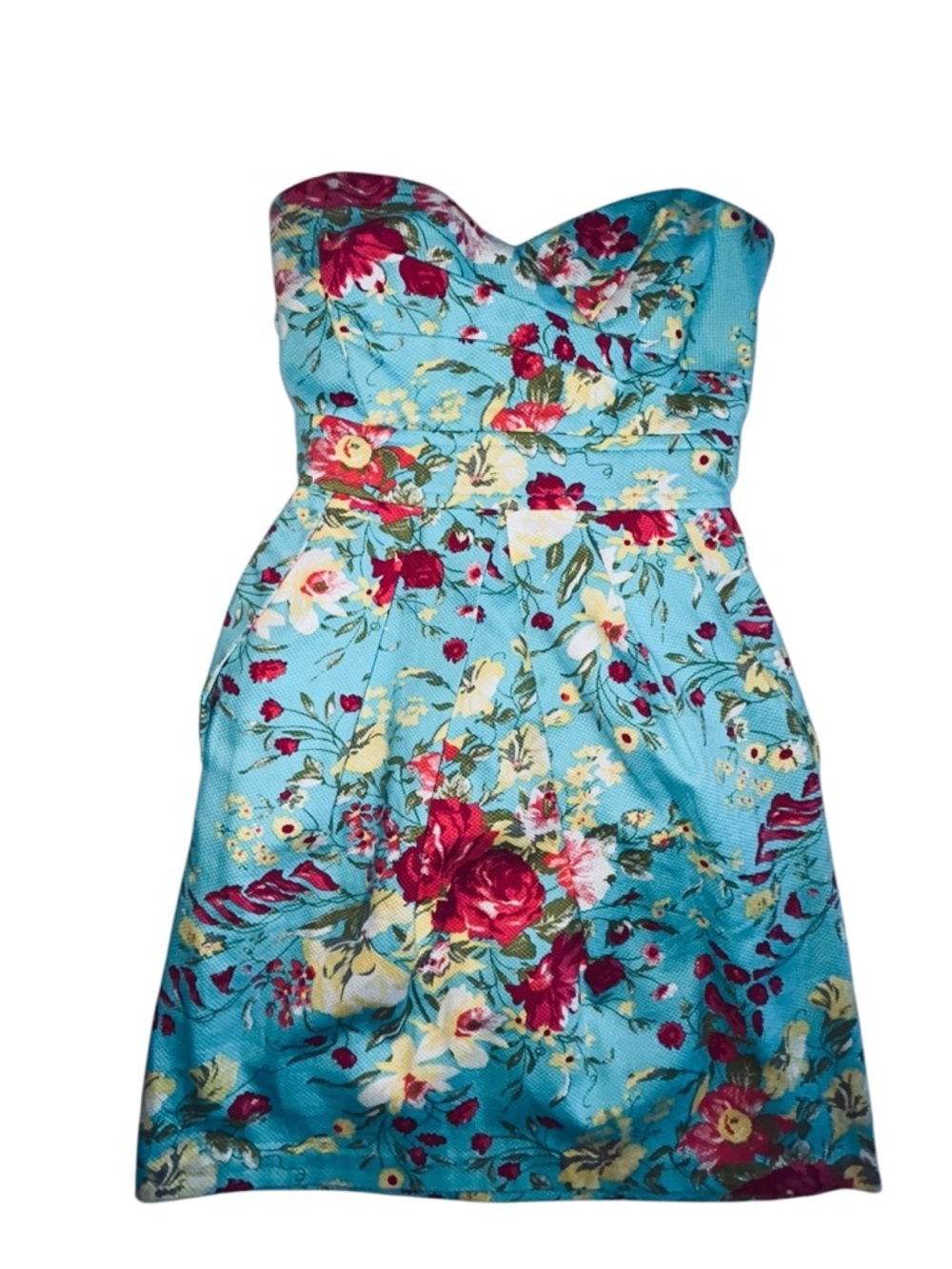 Teeze Me Juniors size 8 Strapless Dress Pleated Pockets Blue Floral